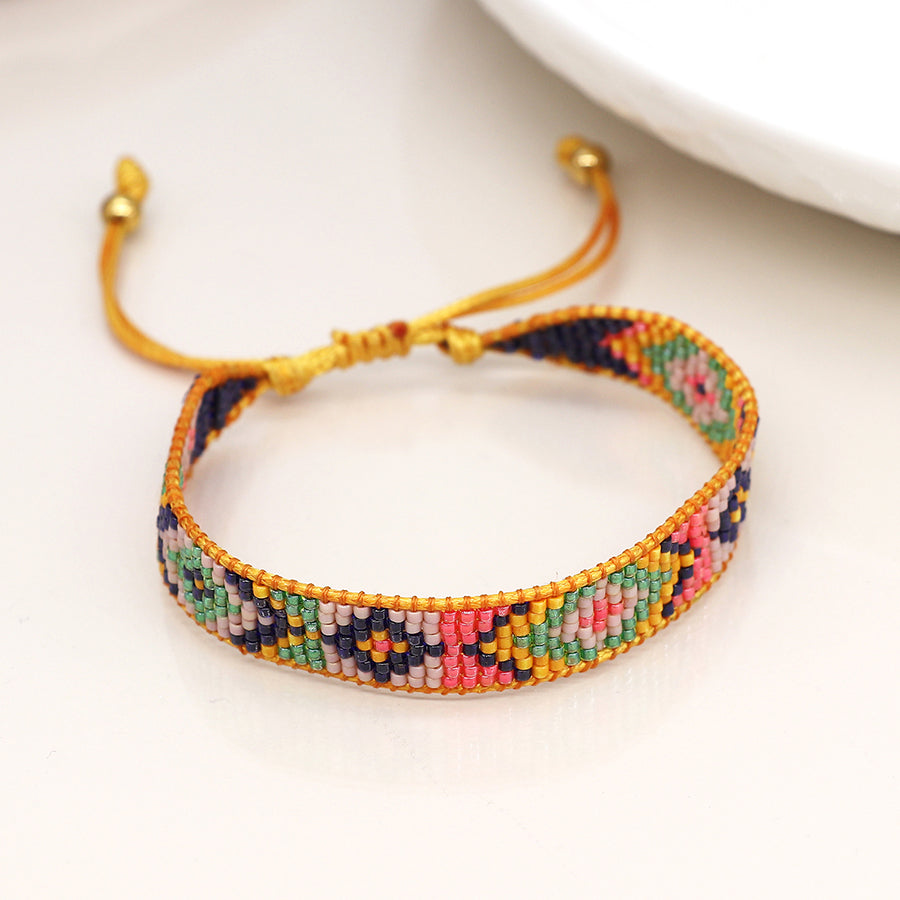 Mustard Mix Adjustable Beaded Bracelet