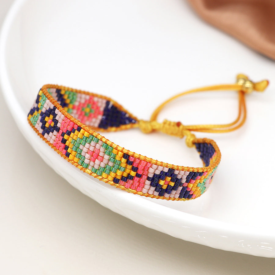 Mustard Mix Adjustable Beaded Bracelet