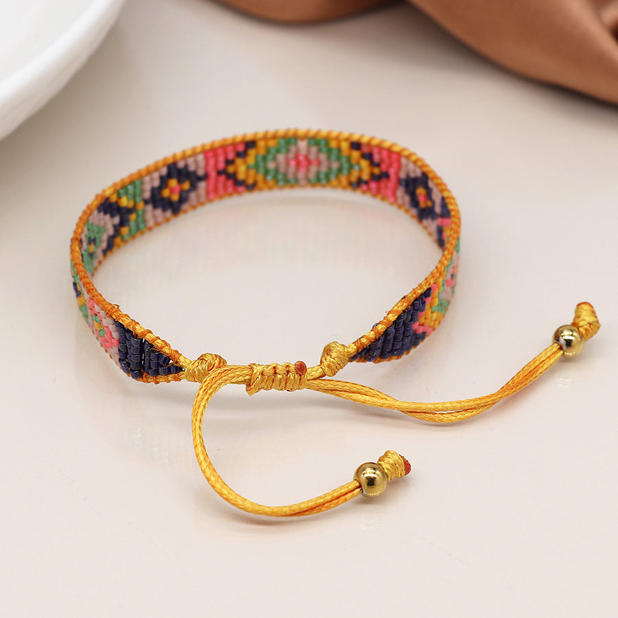 Mustard Mix Adjustable Beaded Bracelet
