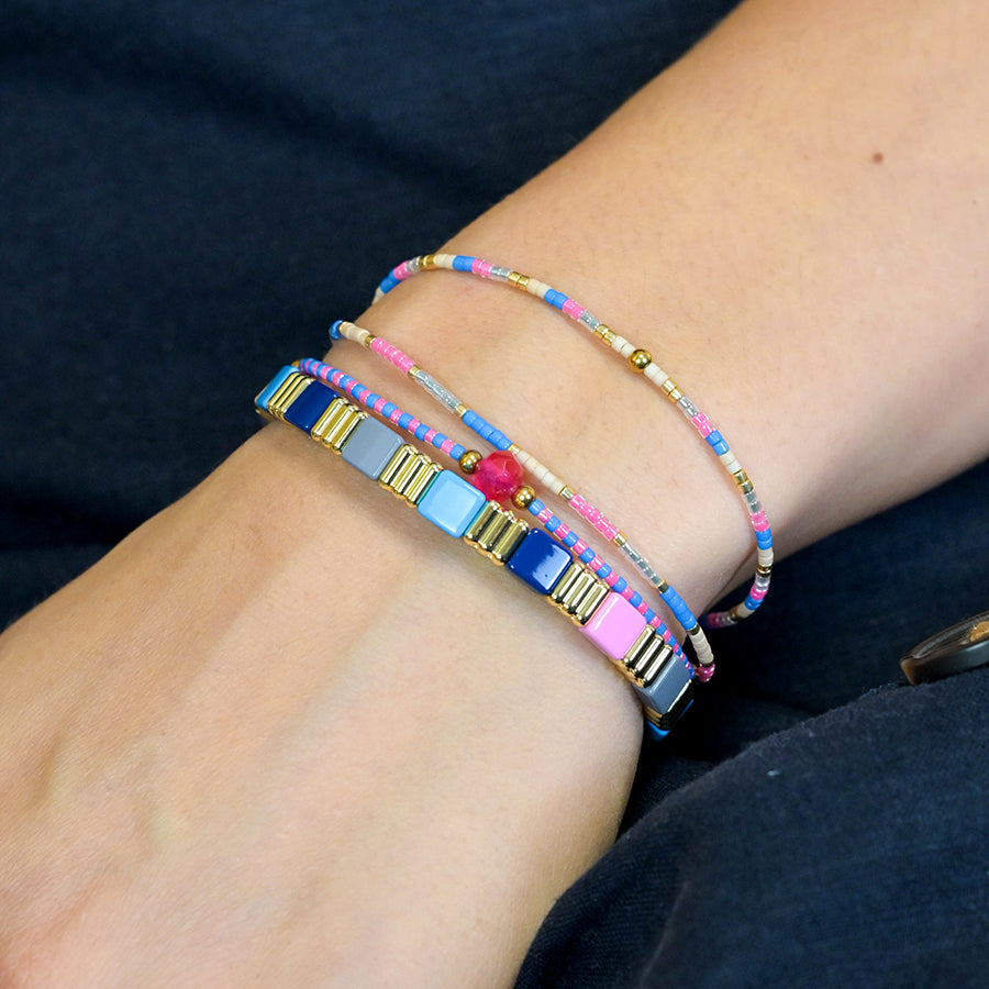 Pink & Blue Mix Adjustable Beaded Bracelet