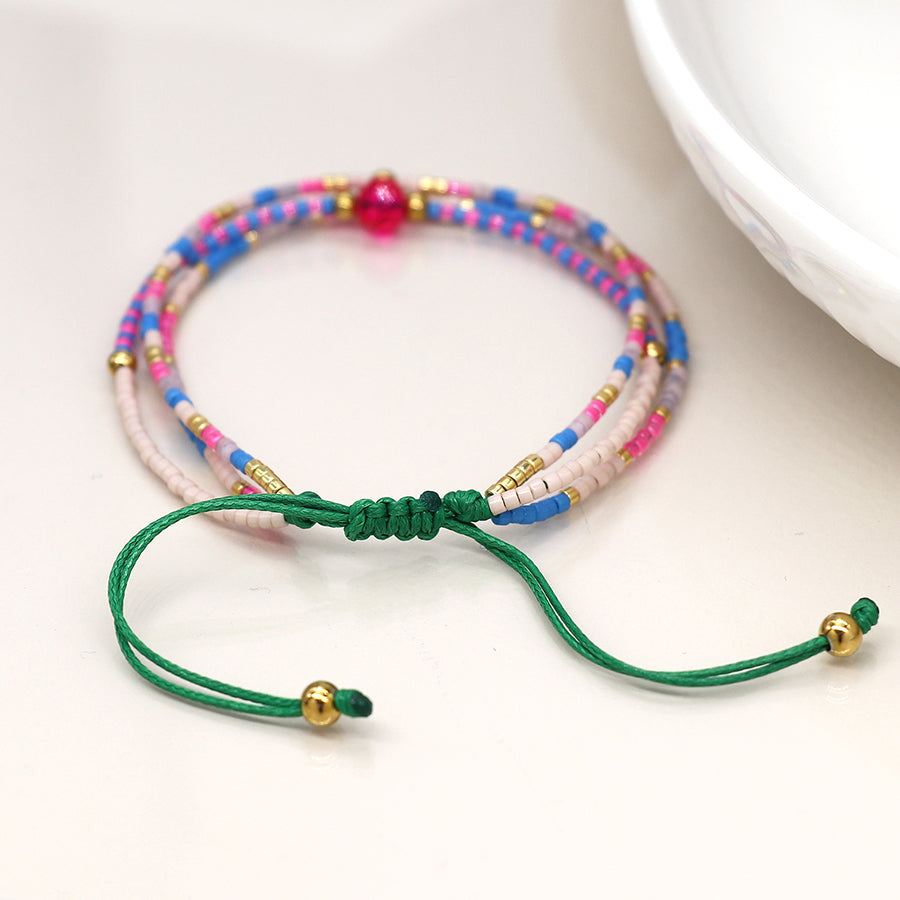 Pink & Blue Mix Adjustable Beaded Bracelet