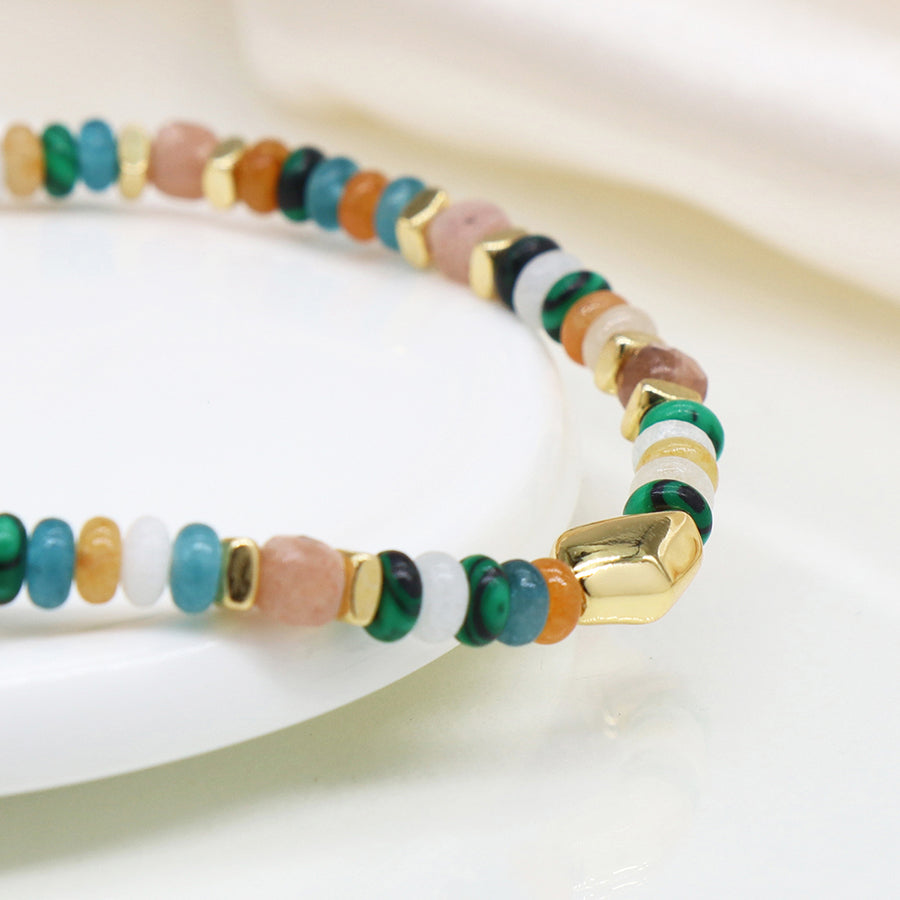 4300 - Blue Mixed Bead & Gold Pebble Necklace