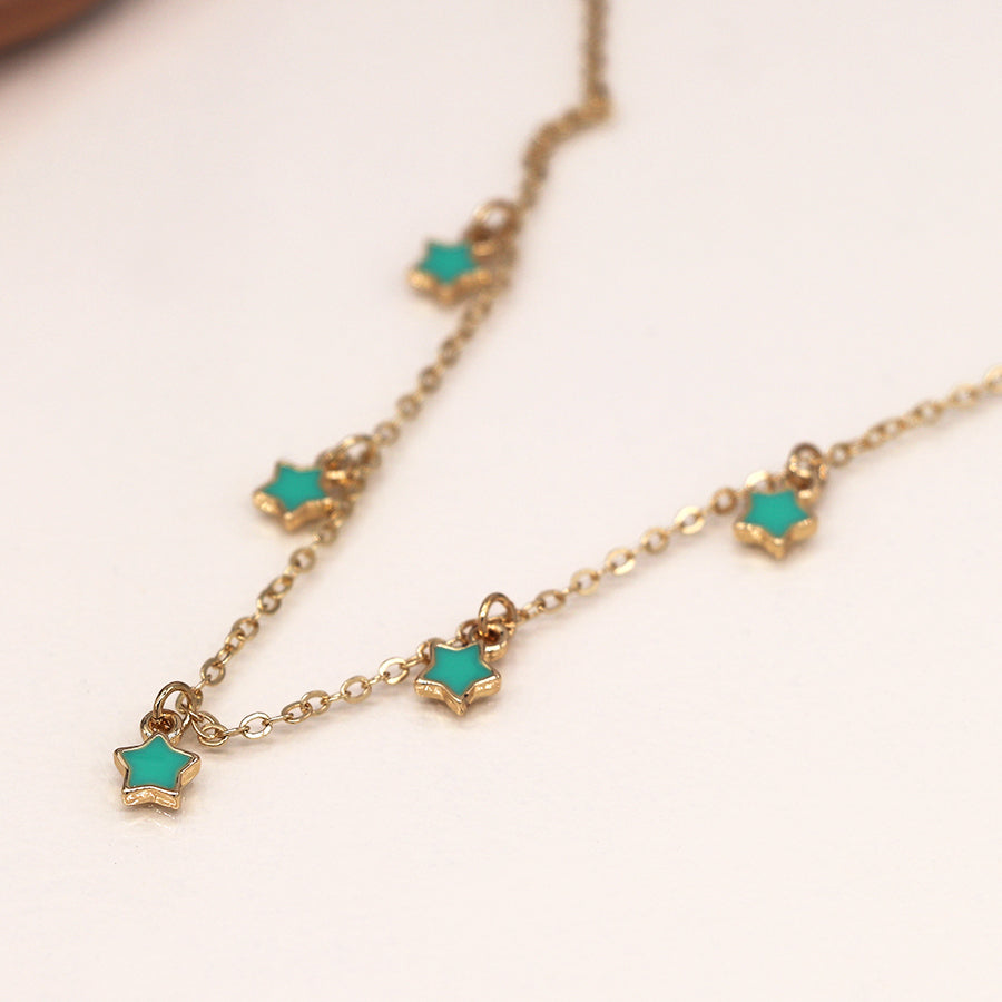 4337 - Gold & Turquoise Stars Necklace