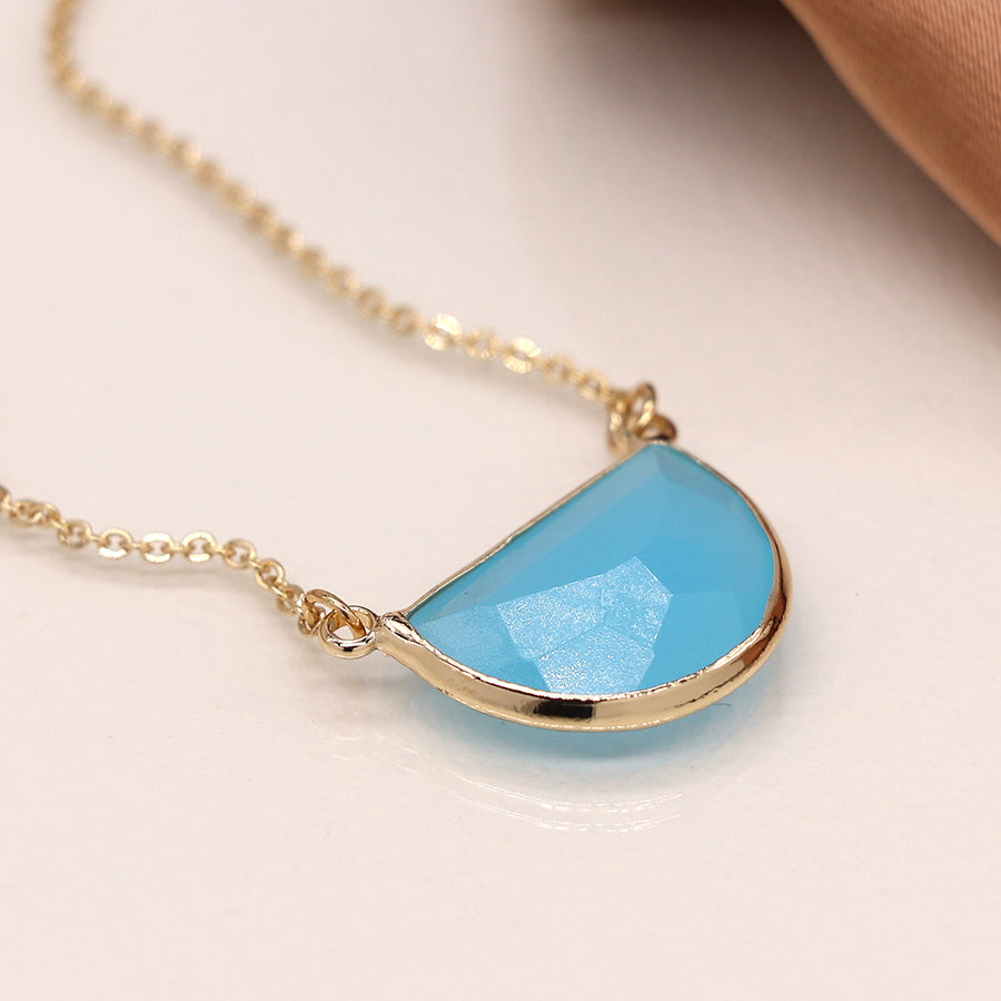 4353 - Blue Crystal Half Moon Necklace