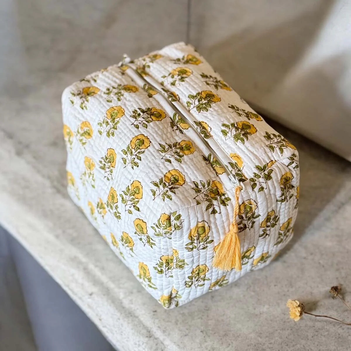 Wash/Cosmetic Bag - Small Ochre Flower