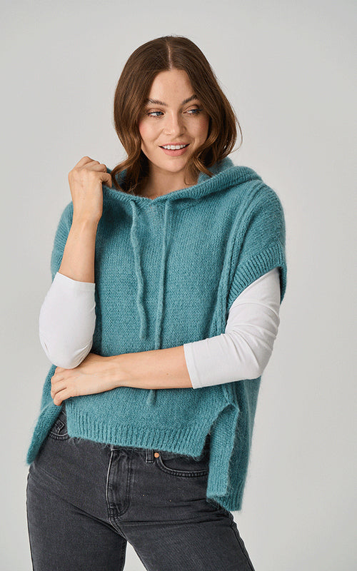 Hillesley Mohair Hooded Tank Top - Duck Egg