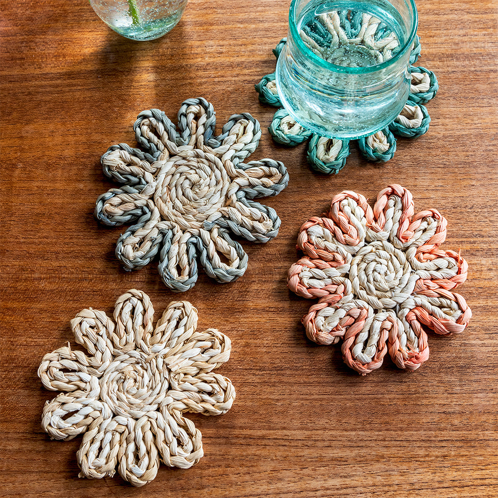 Corn Husk Coaster x4 - Grey