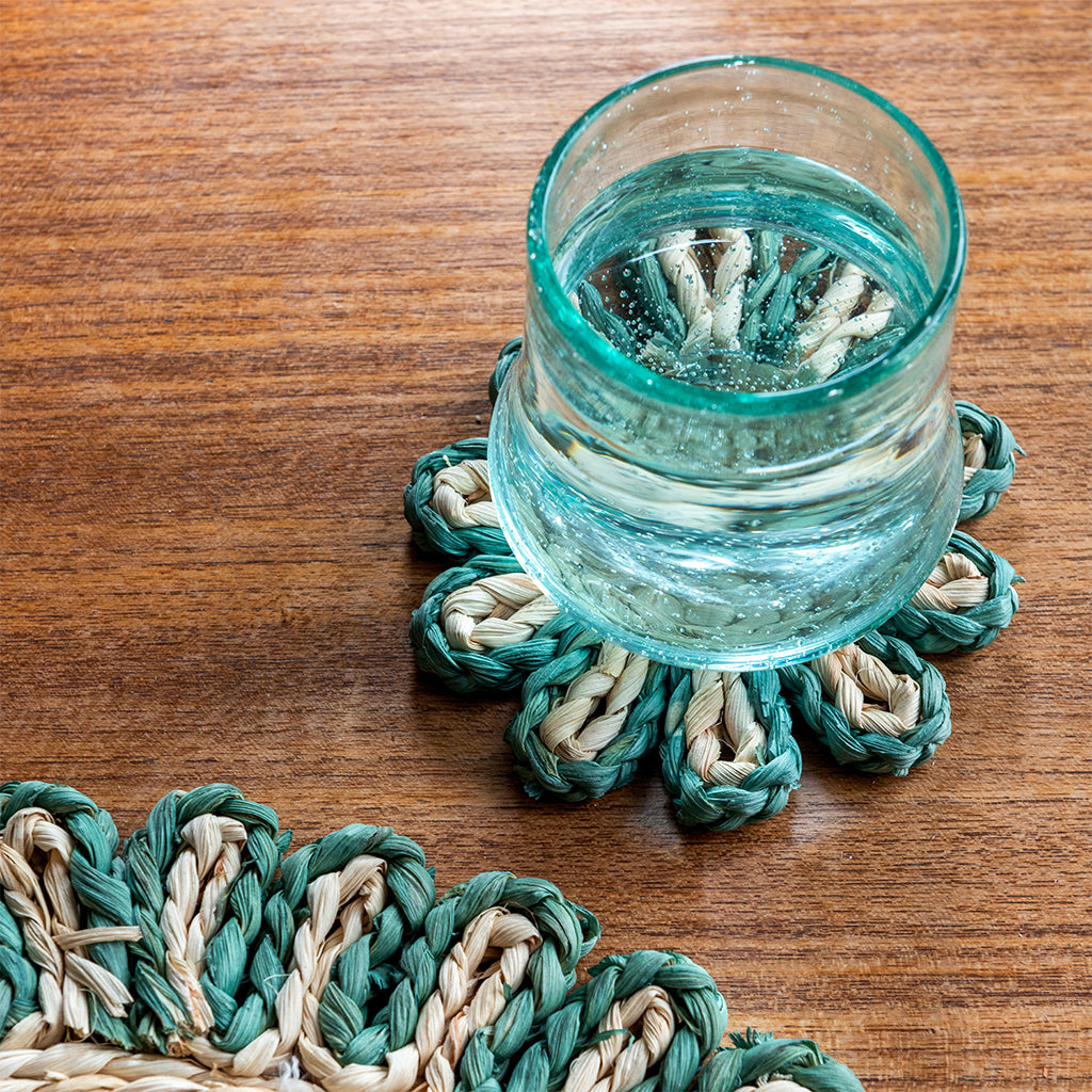 Corn Husk Coaster x4 - Blue