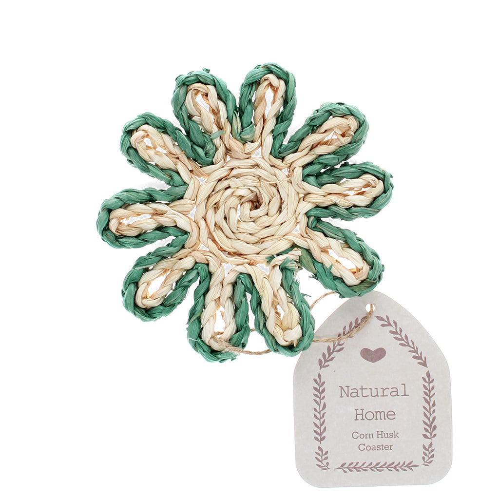 Corn Husk Coaster x4 - Blue