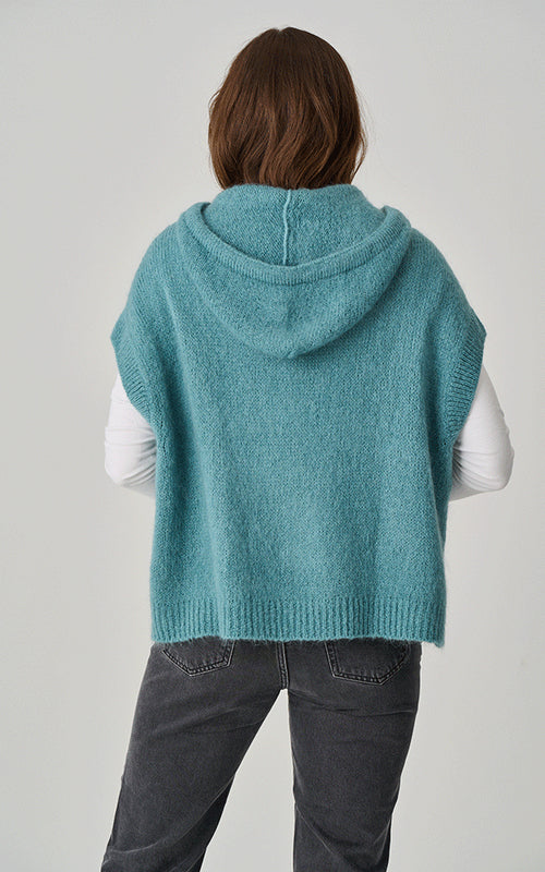 Hillesley Mohair Hooded Tank Top - Duck Egg