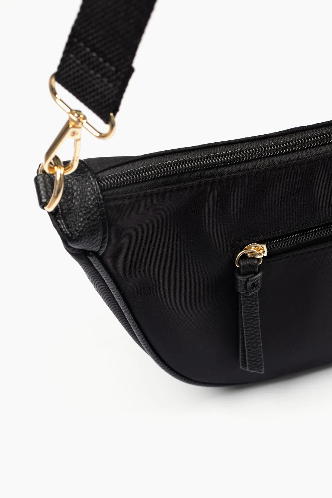 Quinn Half Moon Crossbody Bag - Black Nylon/PU
