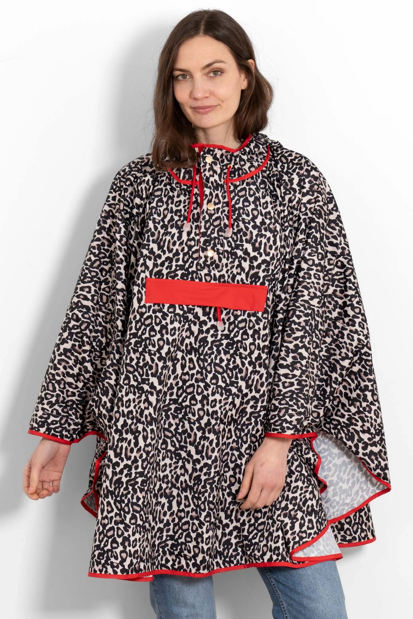 Aspen Rain Poncho - Cream/Red Leopard