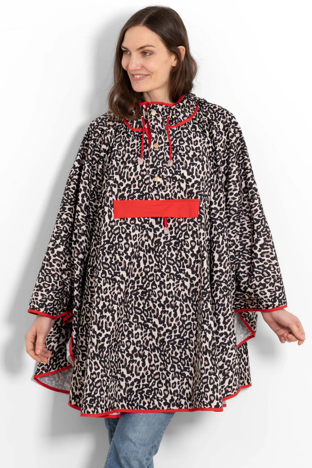 Aspen Rain Poncho - Cream/Red Leopard
