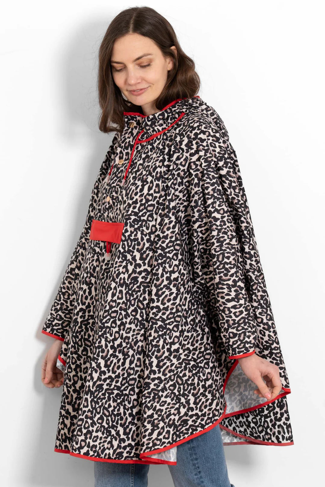 Aspen Rain Poncho - Cream/Red Leopard