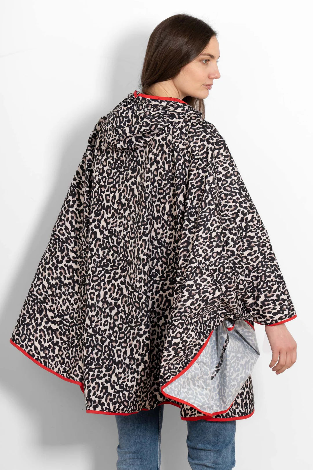 Aspen Rain Poncho - Cream/Red Leopard