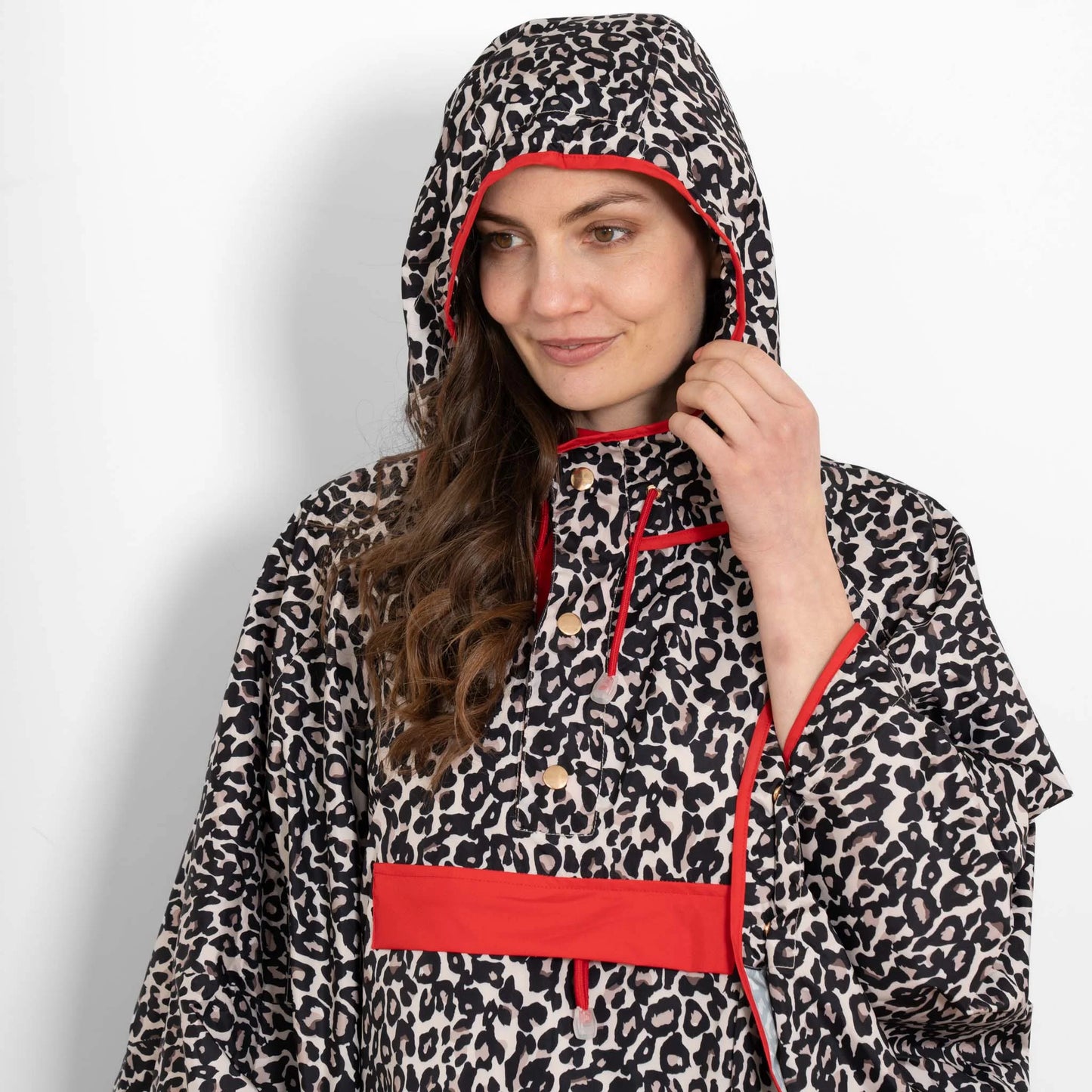 Aspen Rain Poncho - Cream/Red Leopard