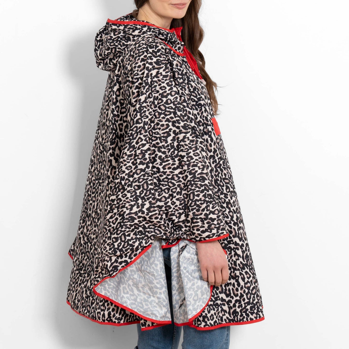 Aspen Rain Poncho - Cream/Red Leopard