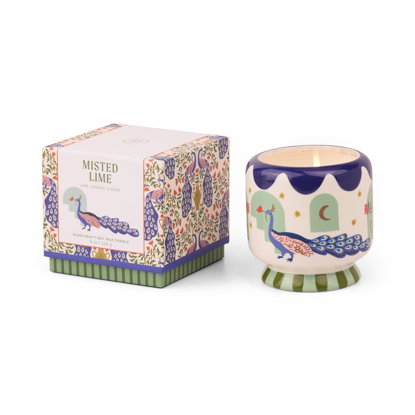 A Dopo! Peacock Ceramic Candle - Misted Lime