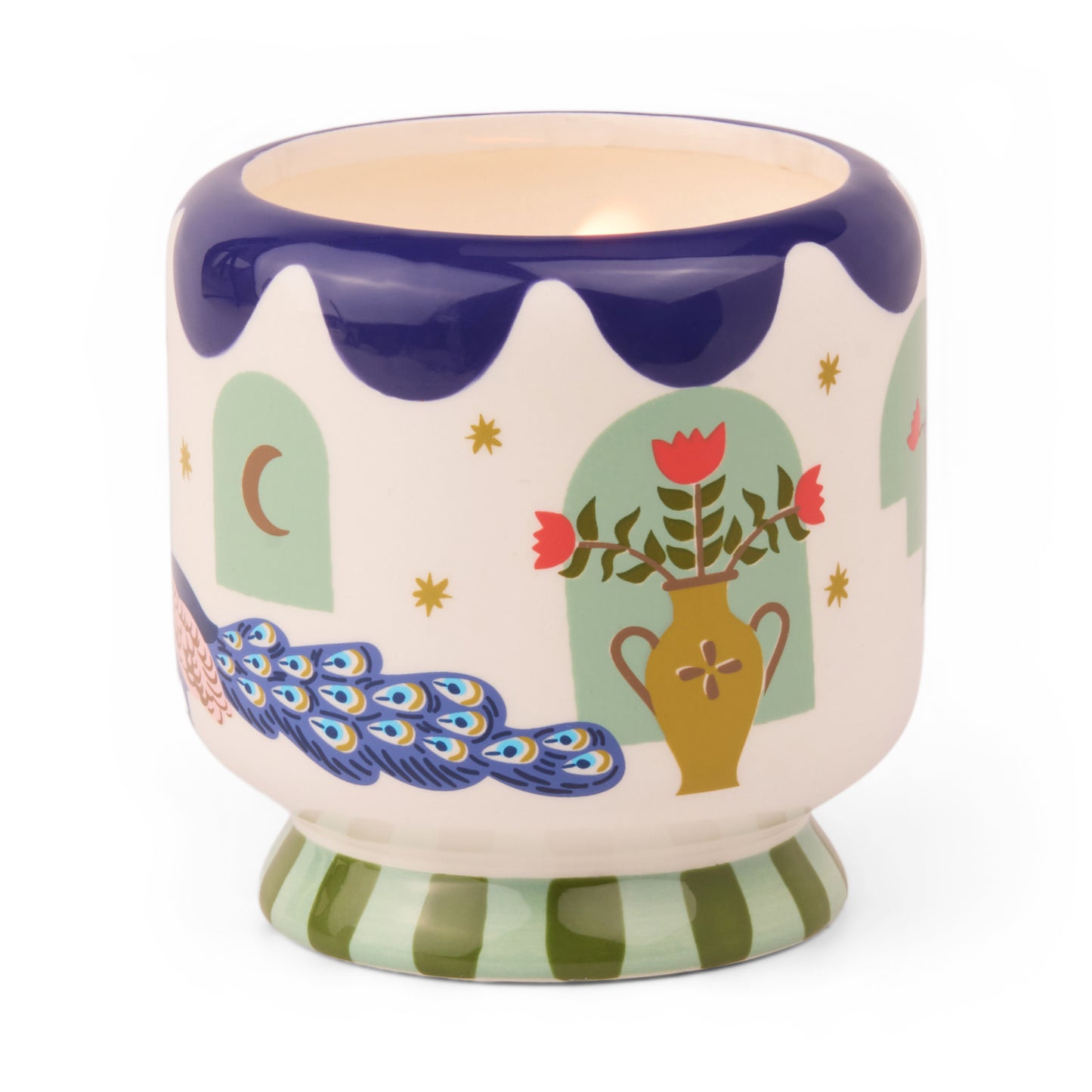A Dopo! Peacock Ceramic Candle - Misted Lime