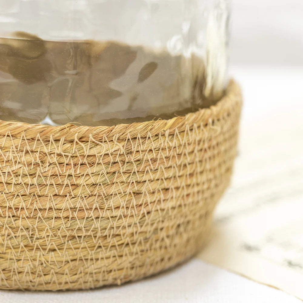 Hammered Glass Tea LIght/Planter in Jute Basket - Large