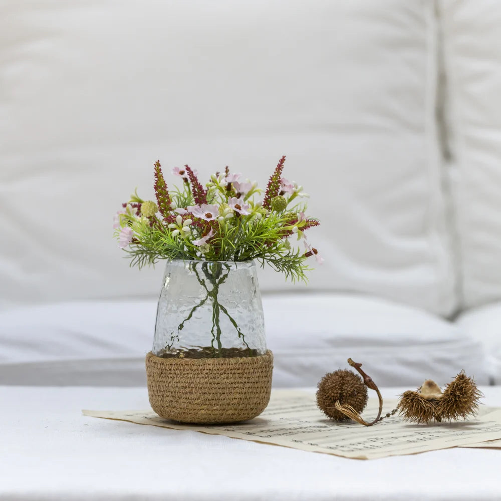 Hammered Glass Tea LIght/Planter in Jute Basket - Small