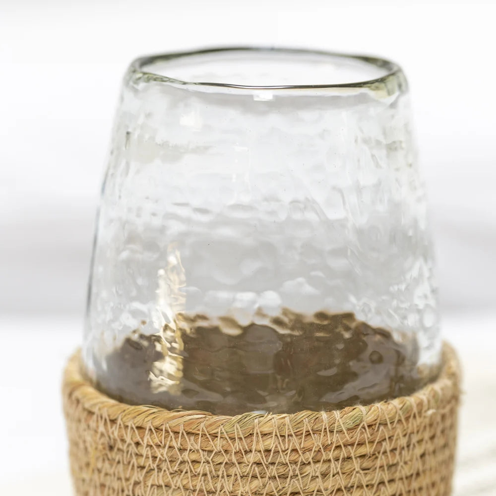 Hammered Glass Tea LIght/Planter in Jute Basket - Small