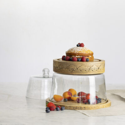 Stackable Glass Cloches with Wooden Base (set of 2)