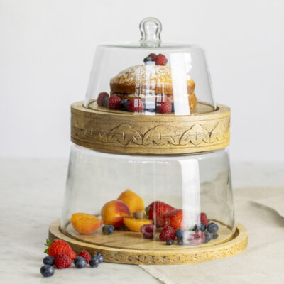 Stackable Glass Cloches with Wooden Base (set of 2)