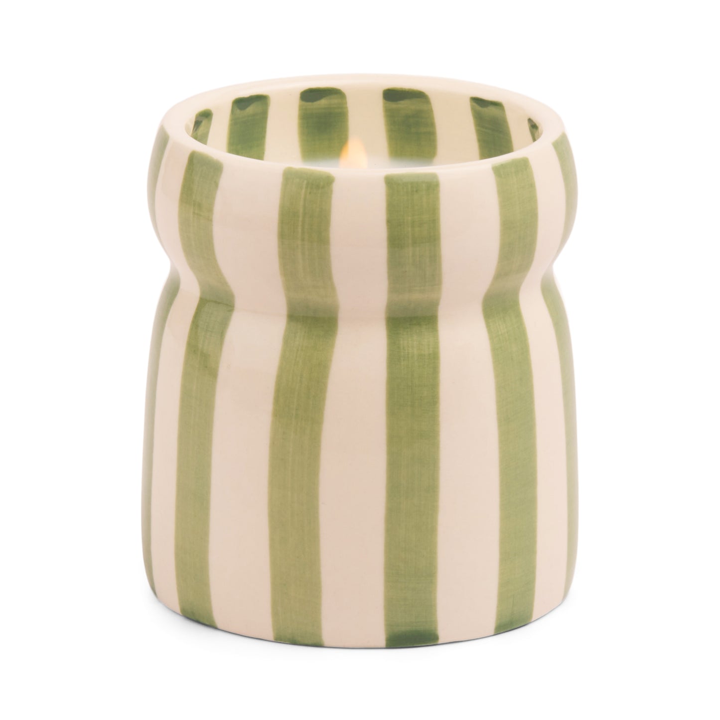 Cabana Sage Striped Ceramic Candle - Bora Bora (Boxed)