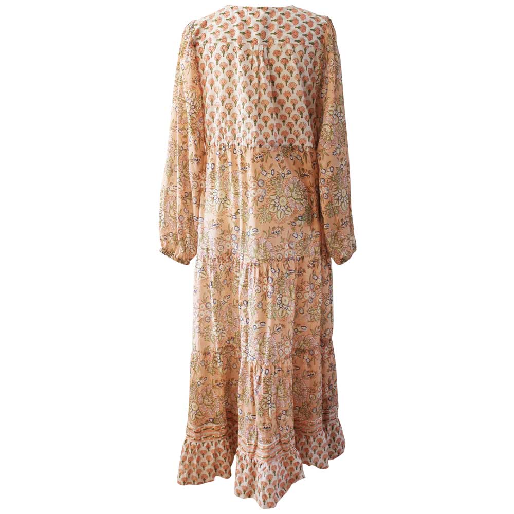 Cora - Peach & Green Print Cotton Dress