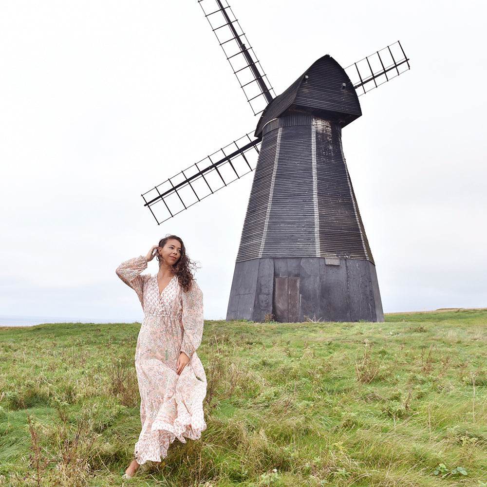 Cora - Peach & Green Print Cotton Dress