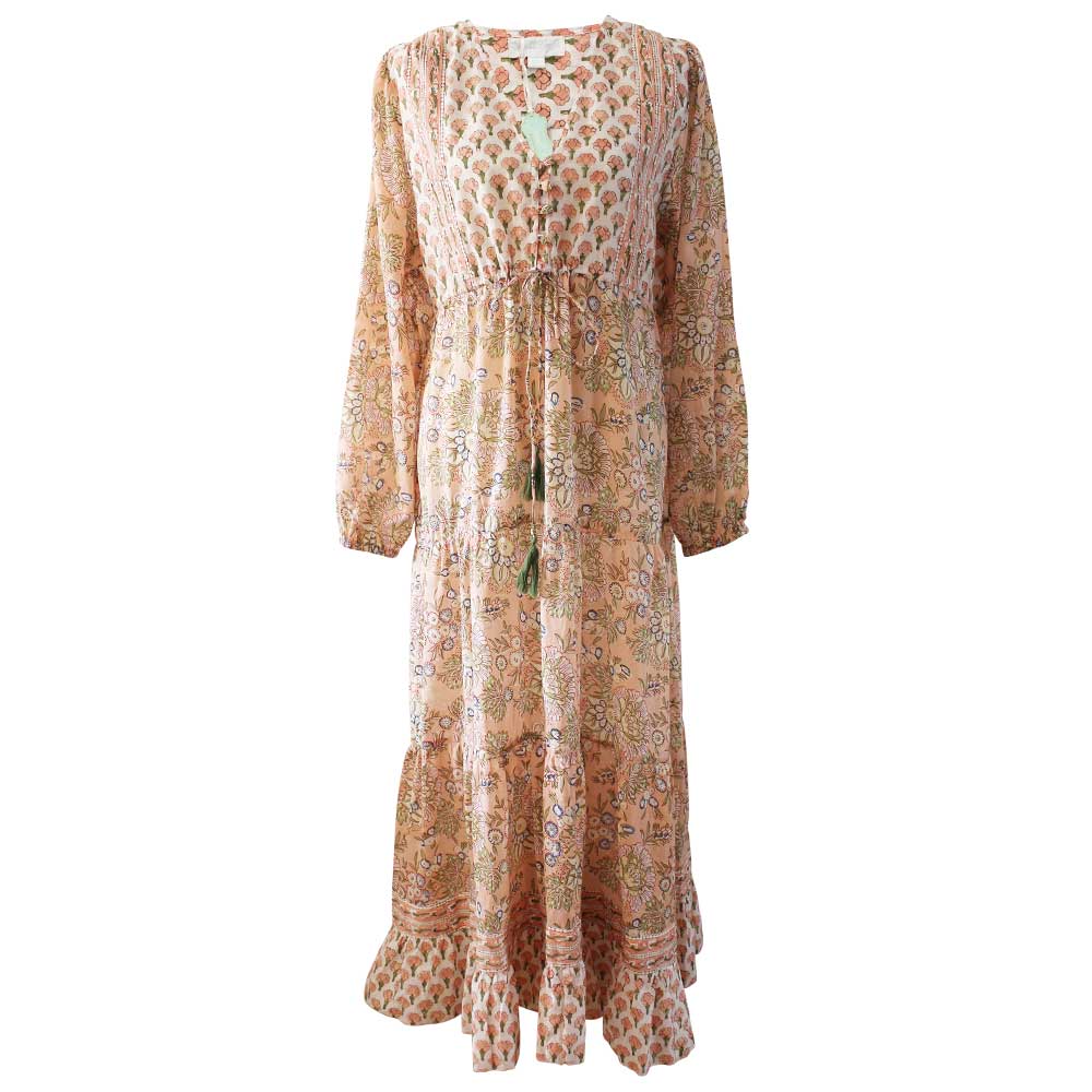 Cora - Peach & Green Print Cotton Dress