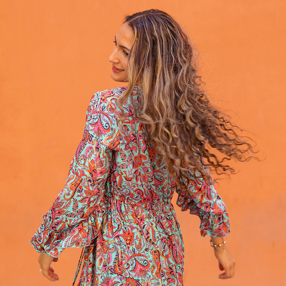 Arianna - Turquoise, Coral & Fuchsia Floral Dress