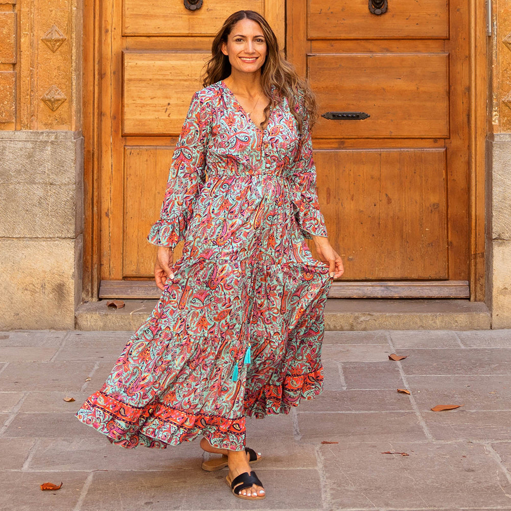 Arianna - Turquoise, Coral & Fuchsia Floral Dress