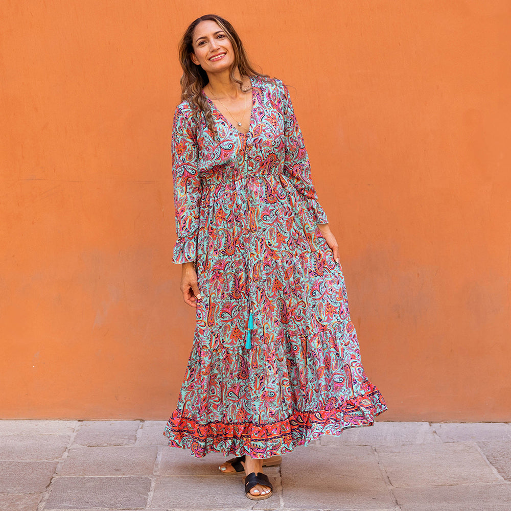 Arianna - Turquoise, Coral & Fuchsia Floral Dress