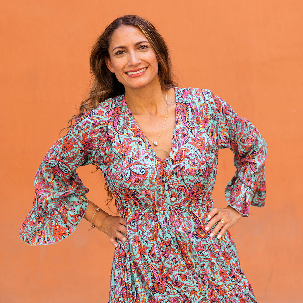 Arianna - Turquoise, Coral & Fuchsia Floral Dress