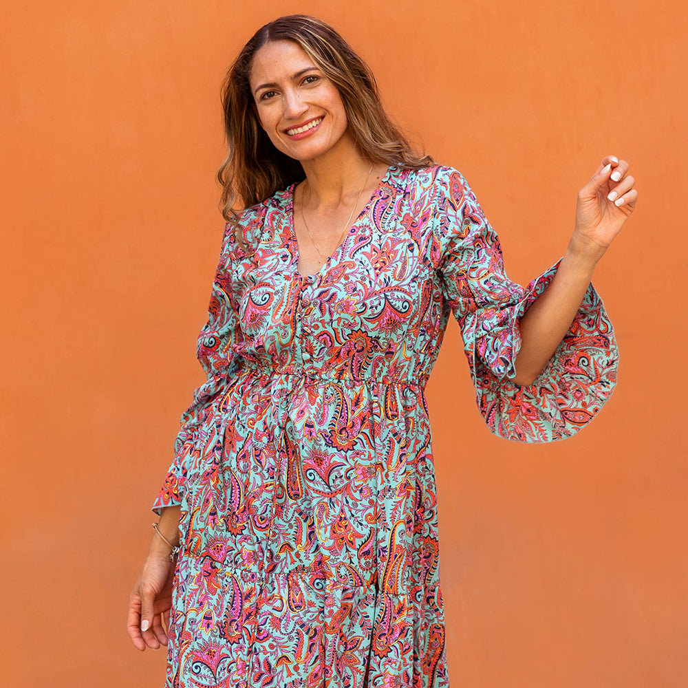 Arianna - Turquoise, Coral & Fuchsia Floral Dress
