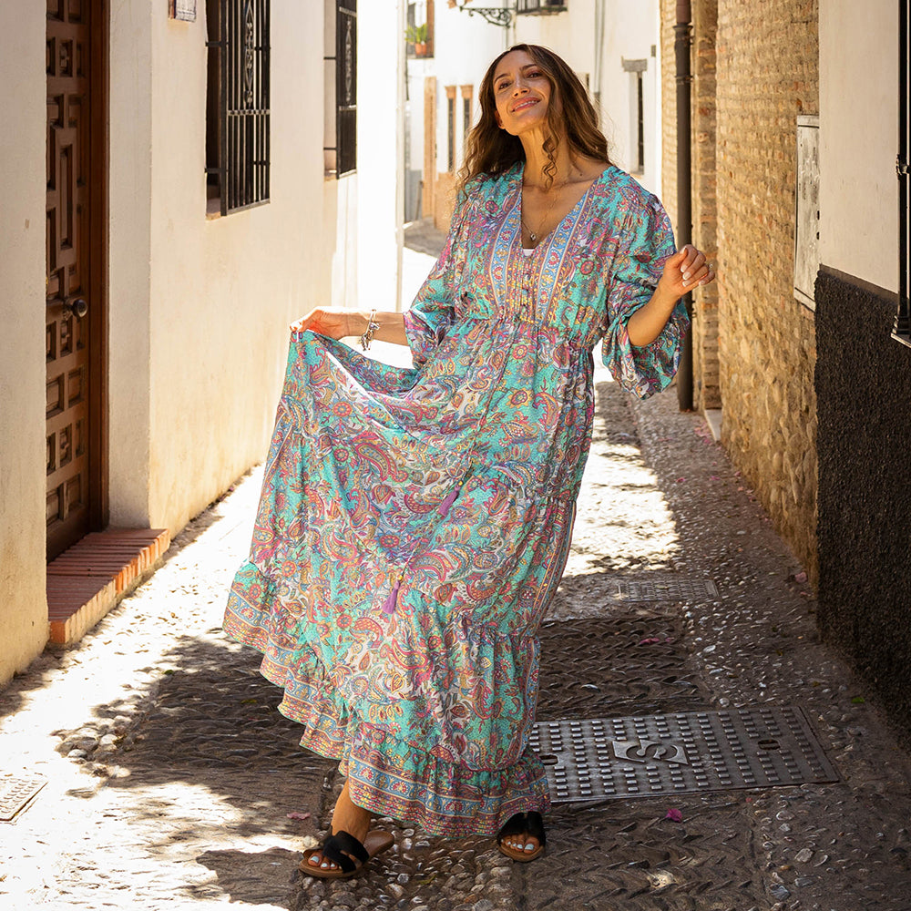 Demi - Pink, Blue, Mint & Gold Long-Sleeve Dress