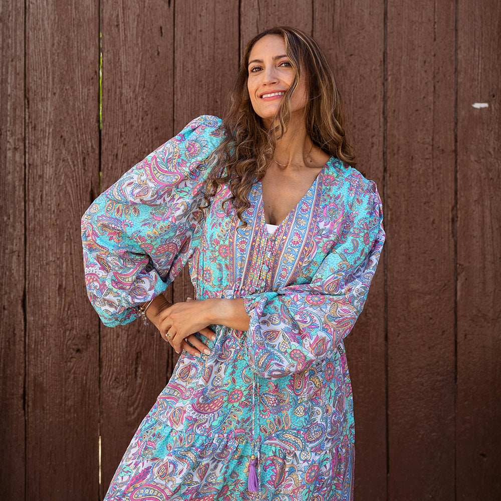 Demi - Pink, Blue, Mint & Gold Long-Sleeve Dress