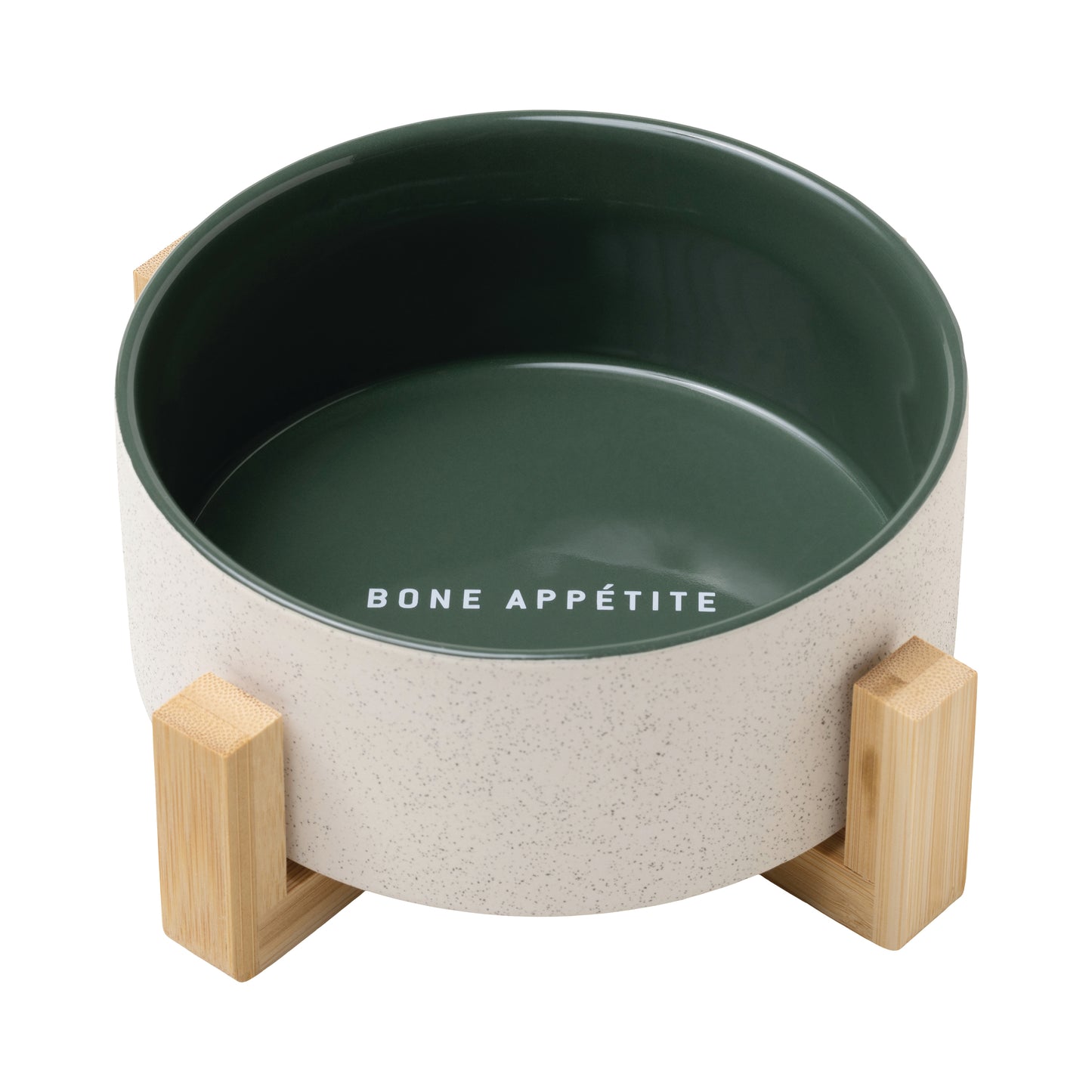 Dog Bowl with Wooden Stand - Bon Appetite - Green