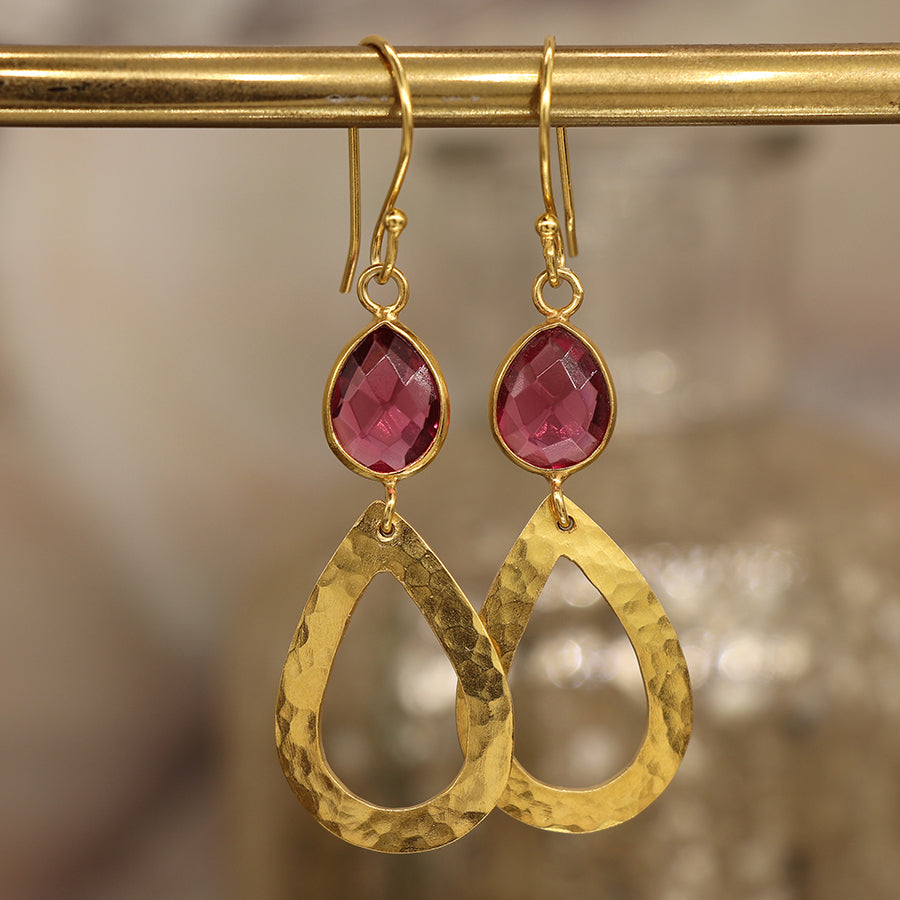 0024 - Gold Plated Glass Teardrop Earrings