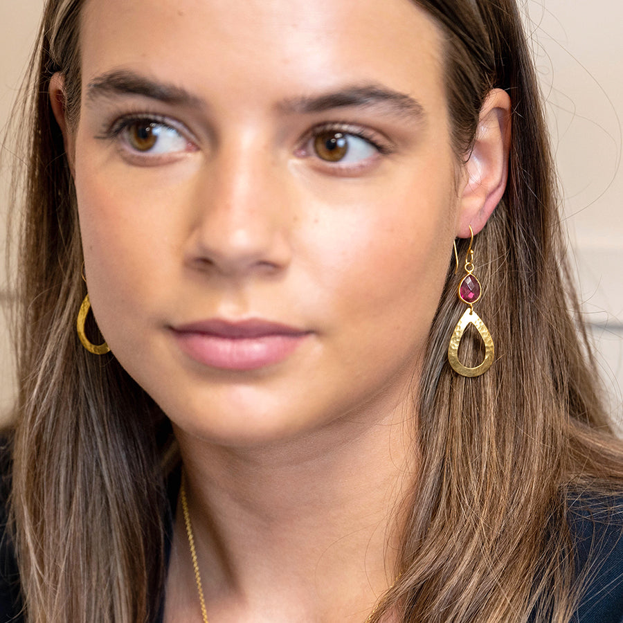 0024 - Gold Plated Glass Teardrop Earrings