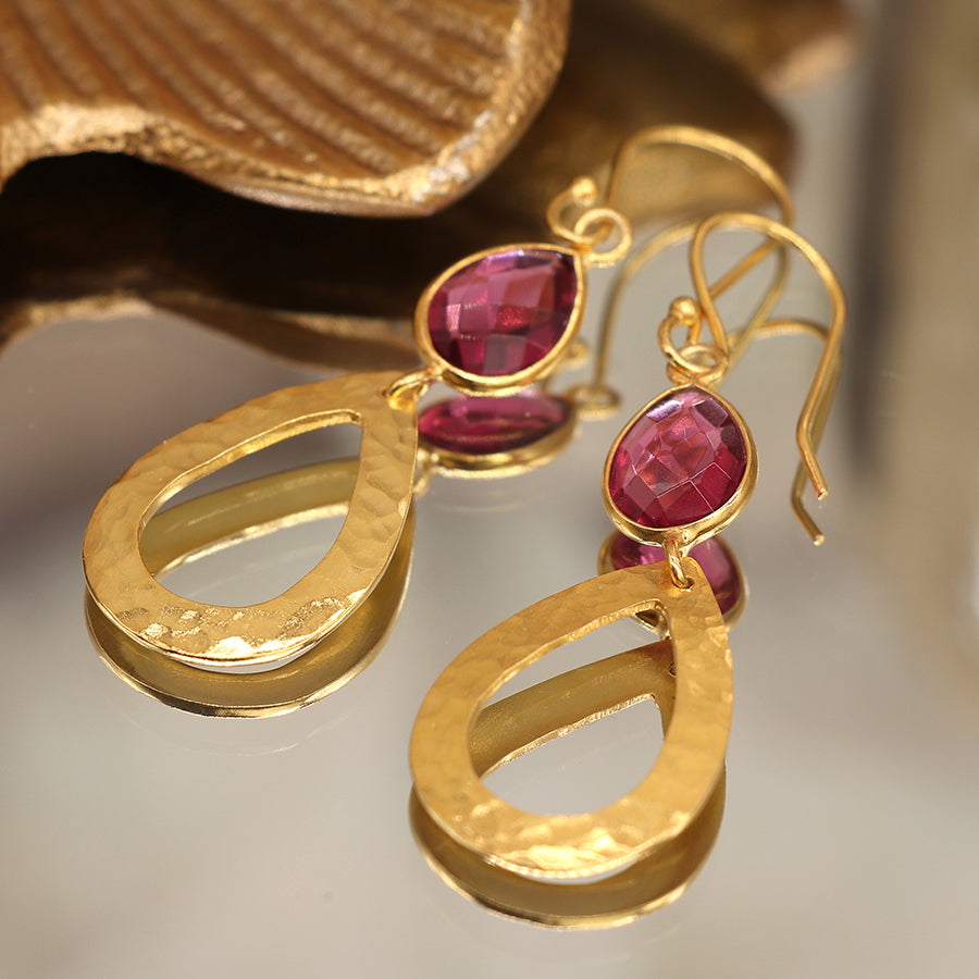 0024 - Gold Plated Glass Teardrop Earrings