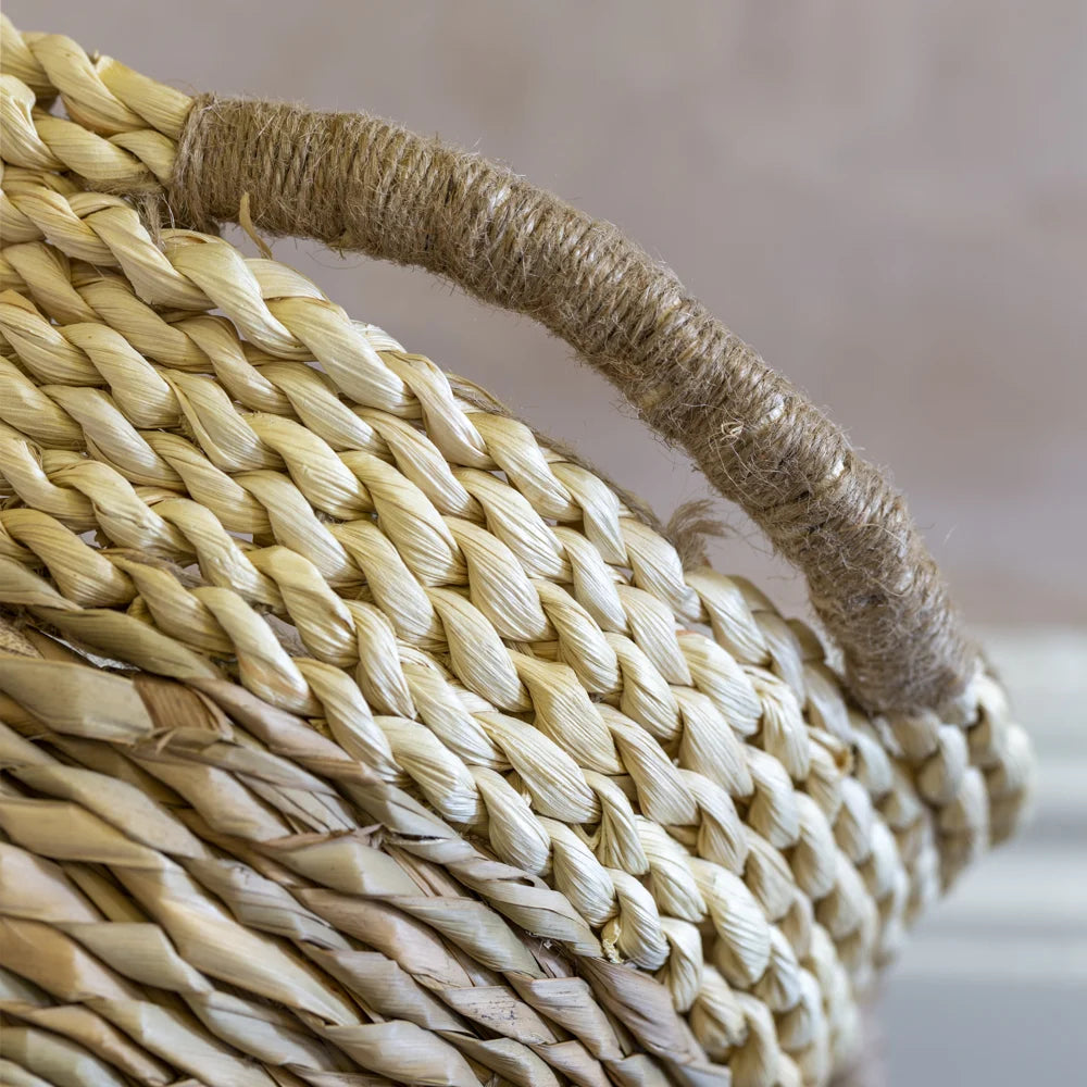 Straw and Corn Basket with Cream Braid - Set of 3