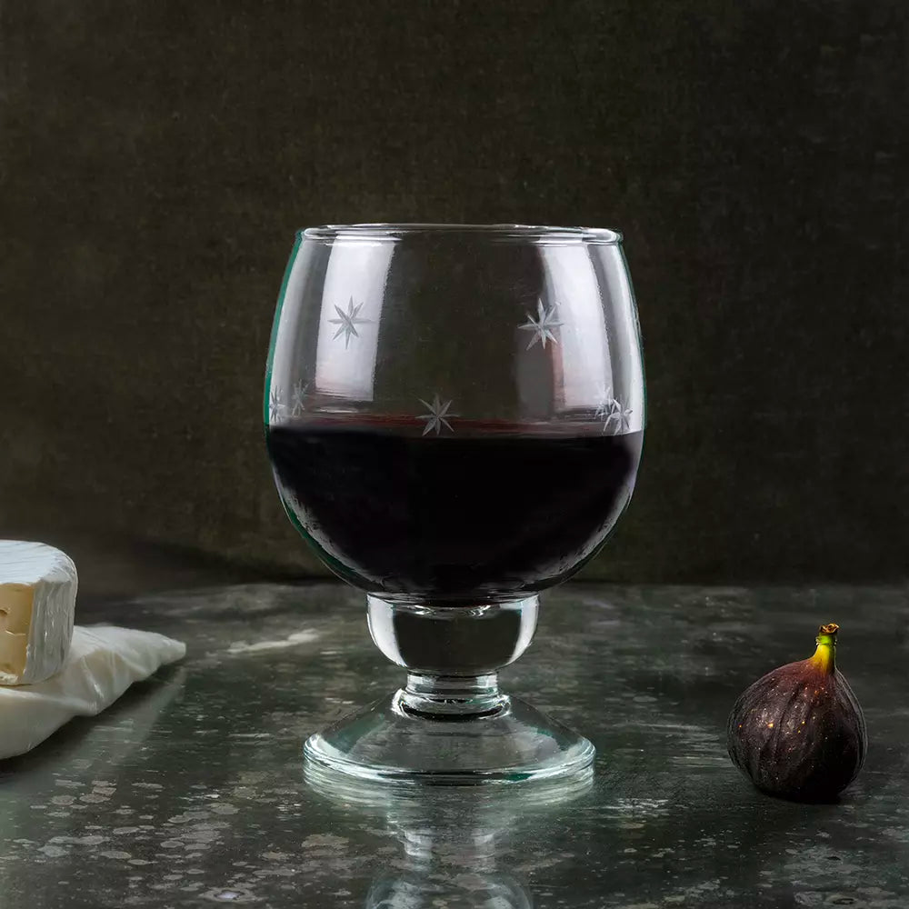 Red Wine Glass with Etched Stars