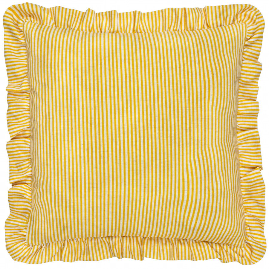 Martha Embroidered Ruffle Cushion - Yellow