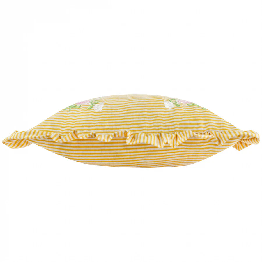 Martha Embroidered Ruffle Cushion - Yellow
