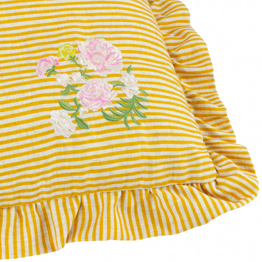 Martha Embroidered Ruffle Cushion - Yellow