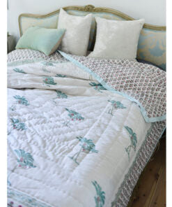 Cool Mint & Dark Pink Palm Block Print Quilt
