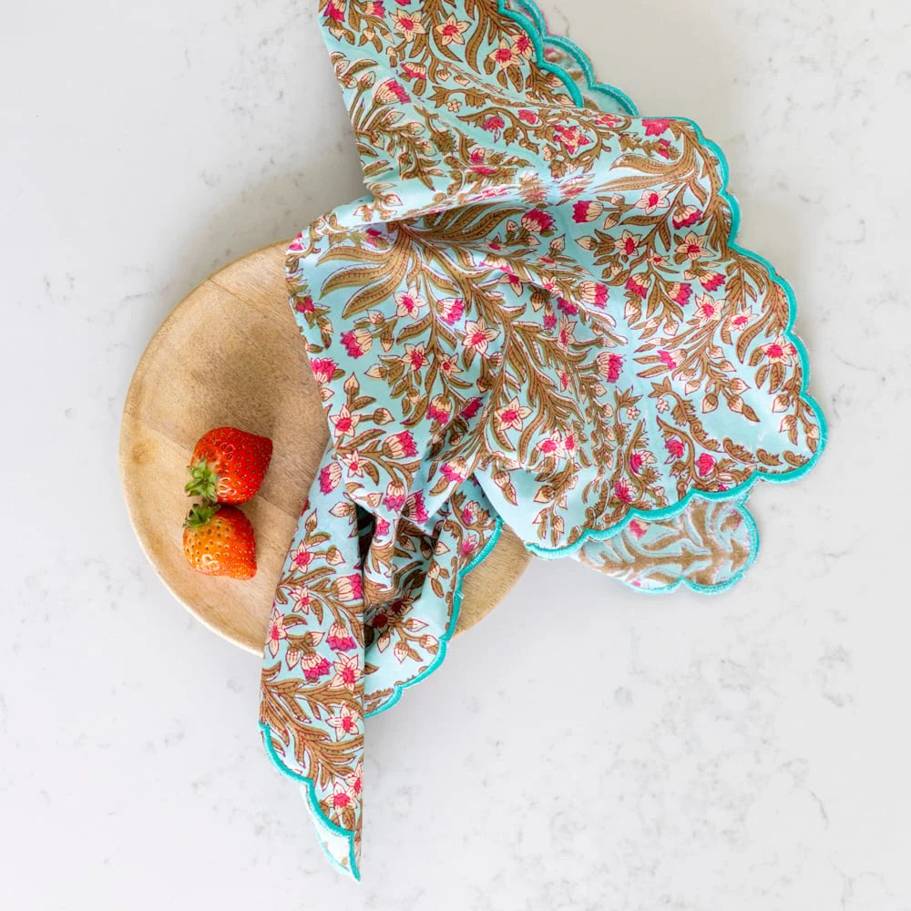 Scalloped Himalayan Jasmine Hand Block Print Napkin